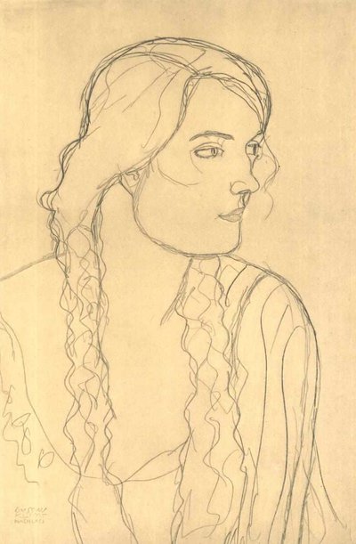 Bust of a Girl with Braids by Gustav Klimt